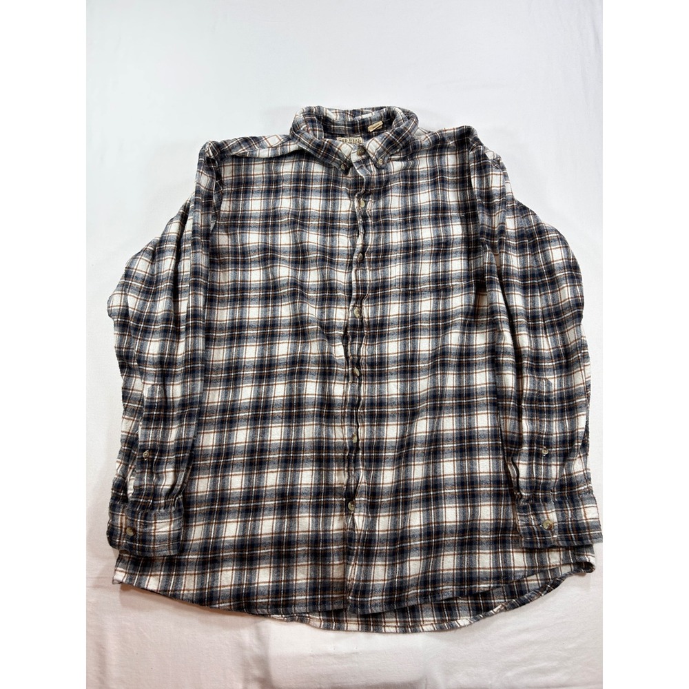 Red Head Brand Co Mens 3XL Flannel Shirt Blue White Brown Plaid Button Down L/S